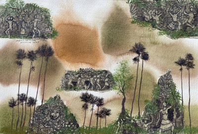 Sugar Palm Tress Towering Angkor Wat